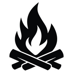A campfire icon with flames and logs black silhouette vector.