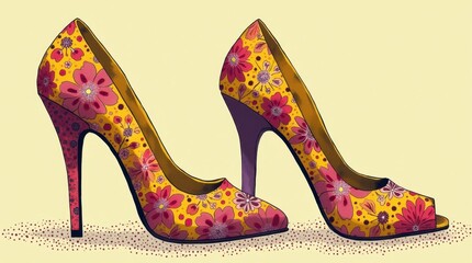 Floral and Dotted High-Heeled Shoes