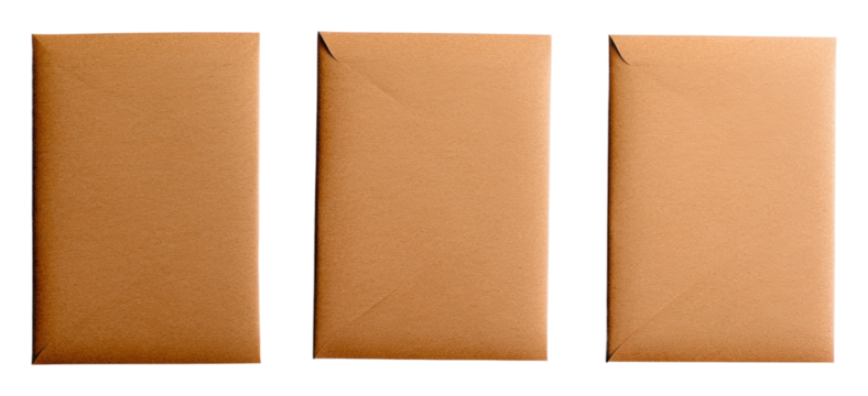 Stacked brown envelopes on clear bg