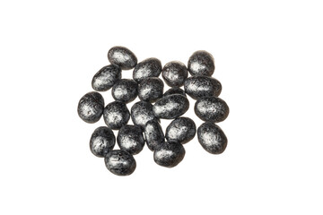 Silver color dragee isolated on a white background. Close up shot. Ramadan candy concept idea