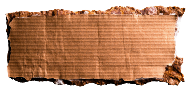 Rough-edged torn cardboard on clear bg