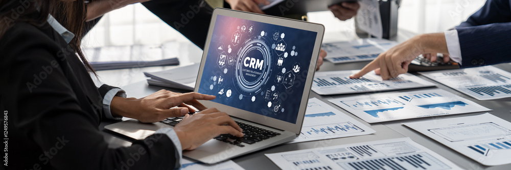 Poster customer relationship management system on brisk computer for crm business and enterprise