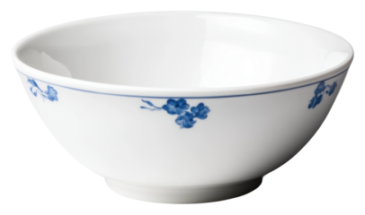 Elegant white ceramic bowl with blue floral design