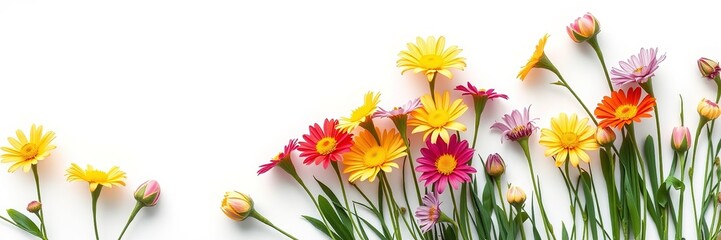 Fototapeta premium Pastel Hues: Easter Flowers Bloom on Pristine White