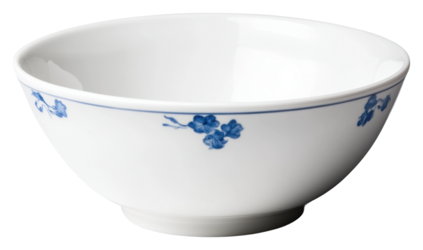 Elegant white ceramic bowl with blue floral design