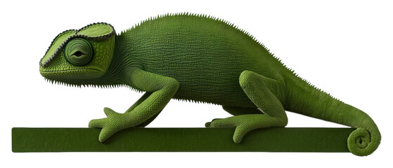 Detailed green chameleon resting on branch