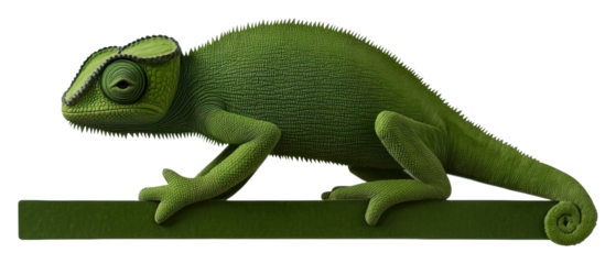 Detailed green chameleon resting on branch