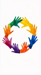 Colorful hands circle; unity, diverse group; abstract background