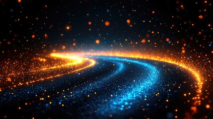 Fototapeta premium Glowing Trails of Light Dance Across Dark Space, Abstract Cosmic Design