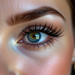 Fototapeta premium Close-up, detailed female eye, long lashes, beauty, portrait, glamorous, radiant, expressive, striking