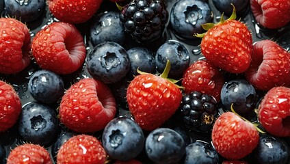 blackberry berries close-up, with water drops