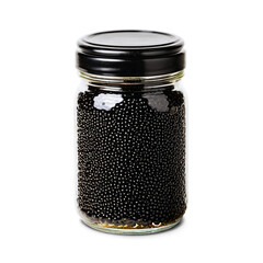 black caviar in a glass jar isolated on transparent background