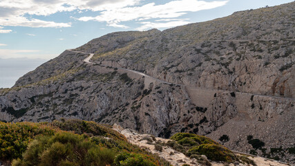 Winding mountain road on the Formentor peninsula in Mallorca, Spain