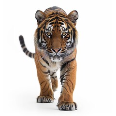 Obraz premium Stunning isolated tiger display on a pure white background, perfect for wildlife themed projects.