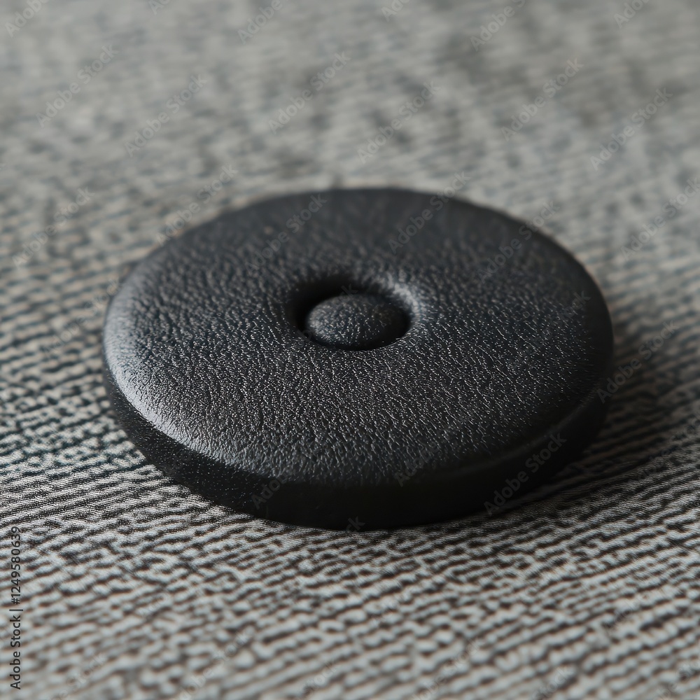 Poster Black textured circular object with central raised button shape