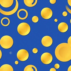 Vibrant Golden Circular Discs on a Striking Blue Background with Light Reflections