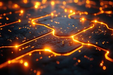 Obraz premium Glowing Circuits: Abstract Tech Design, Vivid Orange Hues