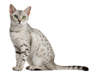 Sitting Australian Mist Cat with Beautiful Coat Pattern, Isolated on White Background
