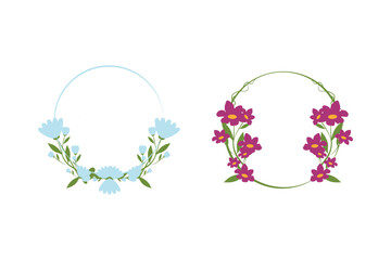Floral Wreath Frames with Blue and Pink Flowers.