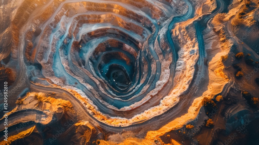 Leinwandbilder an aerial view of a large open pit mine shows intricate patterns from mining against a natural lands