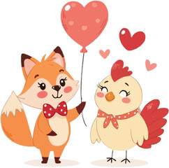 Fox and Hen Couple valentine’s day