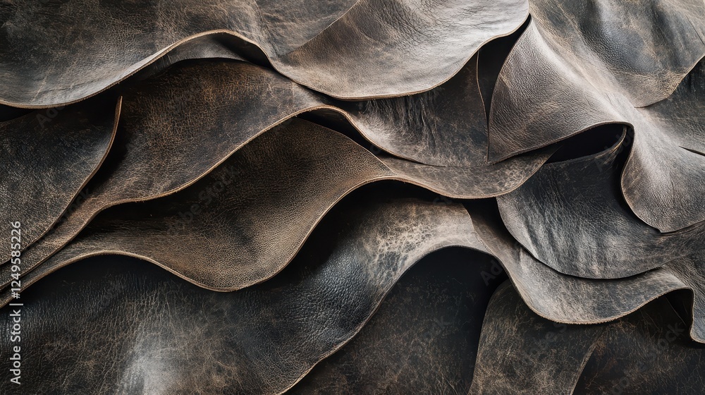 Poster dark aged leather waves overlapping in a textured pattern