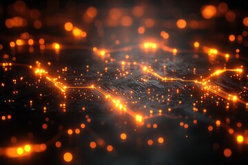 Fototapeta premium Circuit Board Glows Brightly, Illuminating Paths of Data Transfer