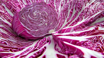Obraz premium Red cabbage close-up with white stipples in the center