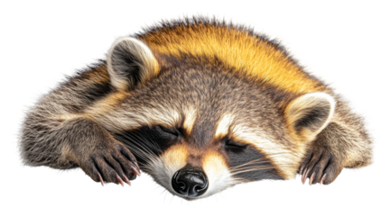 Raccoon resting on clear background