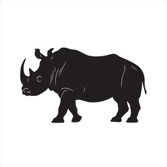 Obraz premium Simple Black Rhino Silhouette Icon with White Space