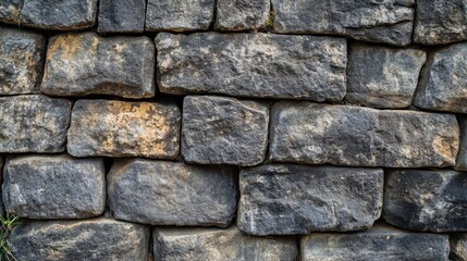 Interlocking stone blocks form a textured wall pattern
