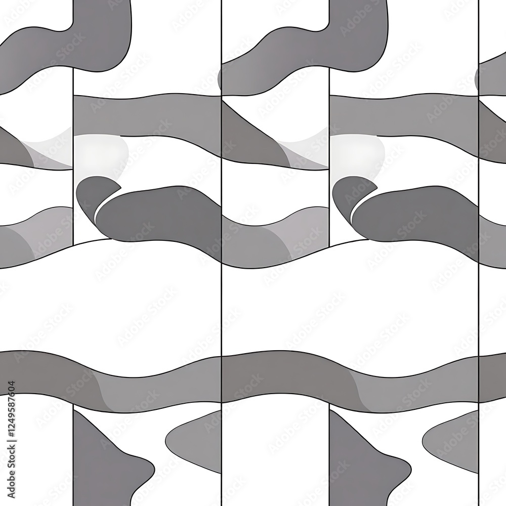 Poster abstract grey and white pattern: a minimalist abstract pattern features flowing grey shapes against 