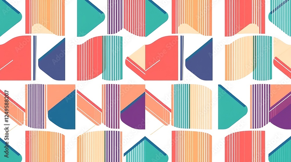 Aufkleber abstract book stack pattern: a vibrant and playful pattern featuring stylized book spines in a rainb