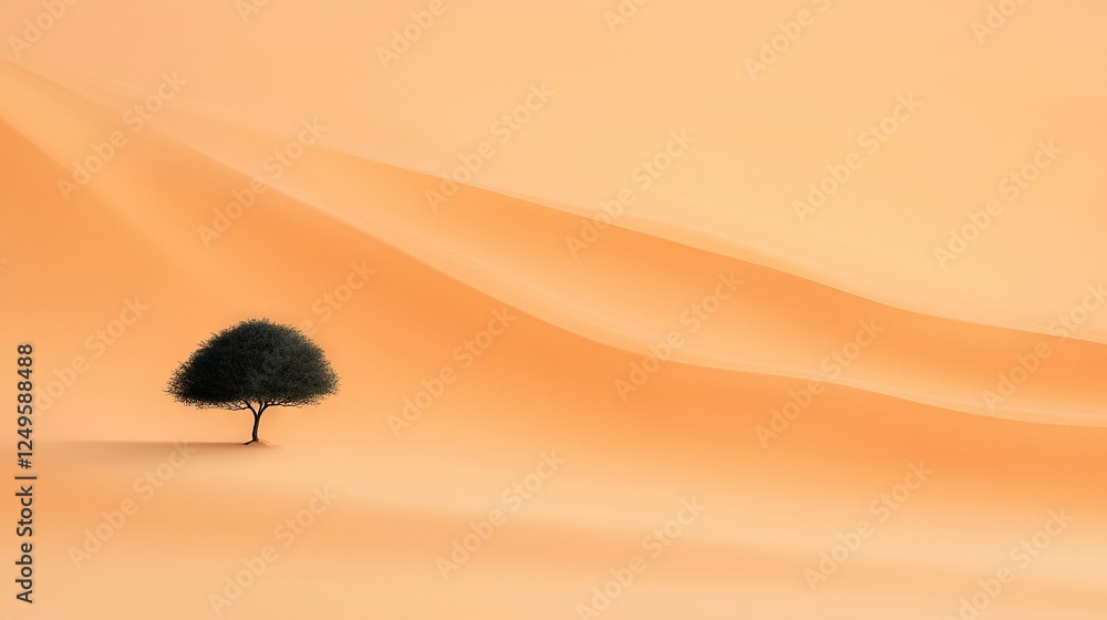 Poster a lone tree in a desert with sand blowing in the background