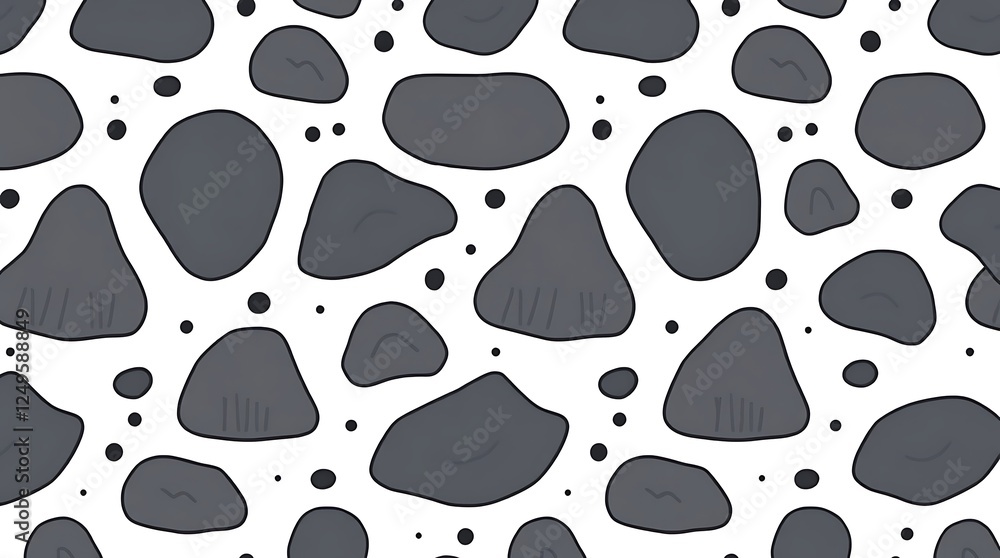 Poster abstract stone pattern: a seamless pattern featuring abstract grey stones of varying shapes and size