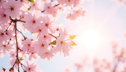 Obraz premium Cherry blossom flowers in sunlight