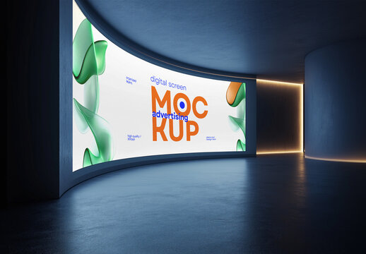 Curved Digital Screen Mockup &ndash; High-Resolution Advertising Display for Indoor Branding