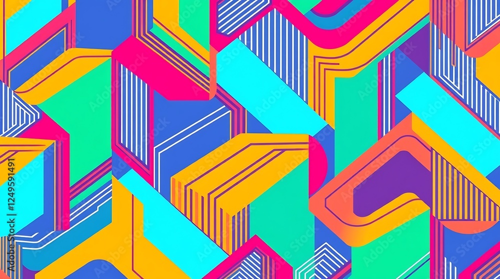 Poster vibrant geometric abstract: a dynamic composition of intersecting lines and bold geometric shapes in