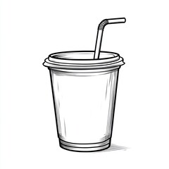 Stylized drawing of disposable paper cup with straw