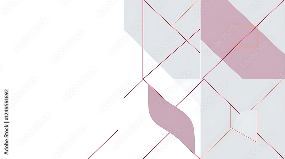 Poster abstract geometric design: subtle blush pink and grey shapes intersect with delicate rose gold lines