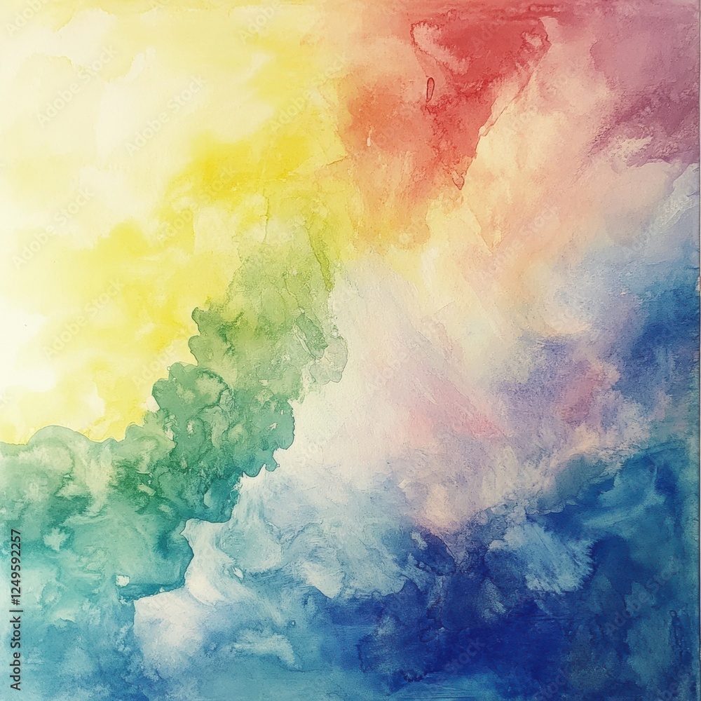 Poster vibrant abstract watercolor blending warm and cool colors in a soft gradient on canvas. generative a