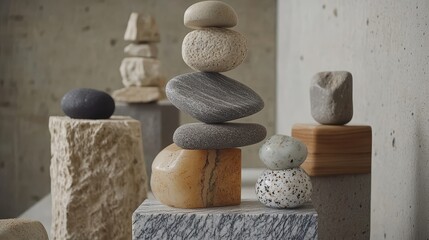 Various balanced stones demonstrate stability and zen like composition