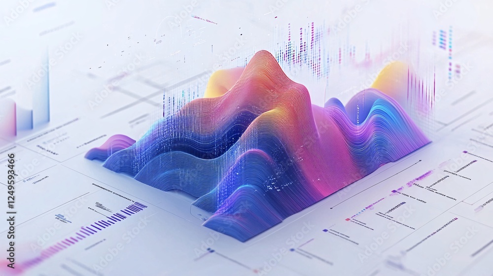 Aufkleber a vibrant, abstract visualization of data represented as a colorful 3d mountain range, symbolizing a