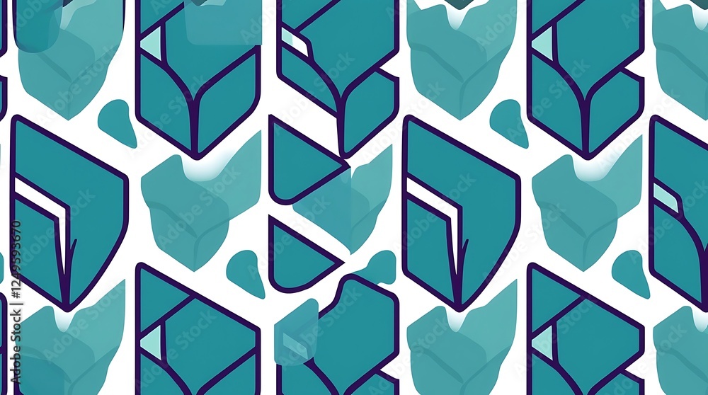 Poster teal geometric abstract pattern: a captivating seamless pattern featuring teal geometric shapes in v