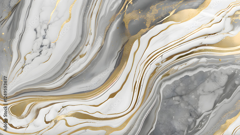 Aufkleber a high-resolution abstract marble pattern featuring white and gray tones enriched with golden accent