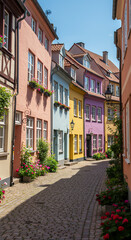 Charming Colorful Street: Explore a Picturesque European Town with Vibrant Buildings & Cobblestone Streets!