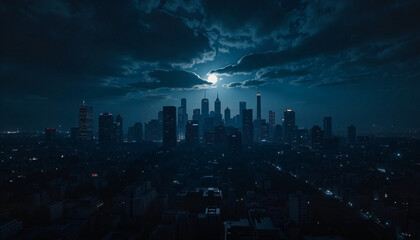 Obraz premium City skyline silhouette under starry night, urban mystery