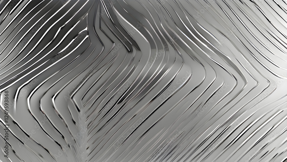 Aufkleber futuristic metallic abstract background with sleek, wavy chrome lines creating a dynamic 3d effect. 