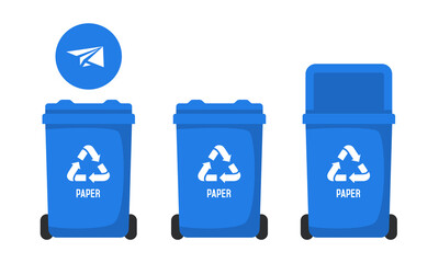 Recycling Bins for paper. Vector illustration isolated on white background.