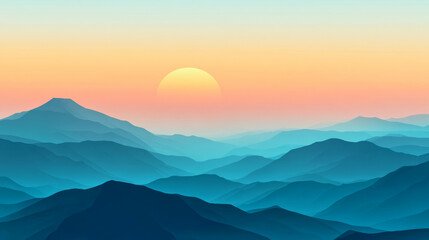 Obraz premium Epic sunrise over a mountain range with pastel skies and tranquil teal shadows